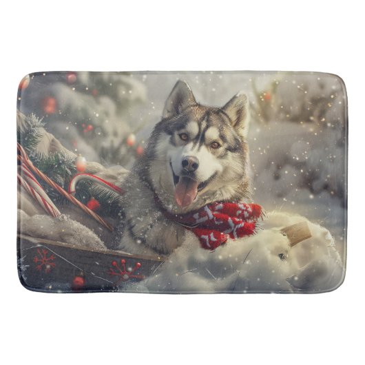 Siberian Husky Dog Weihnachtsfest Badematte (Vorderseite)