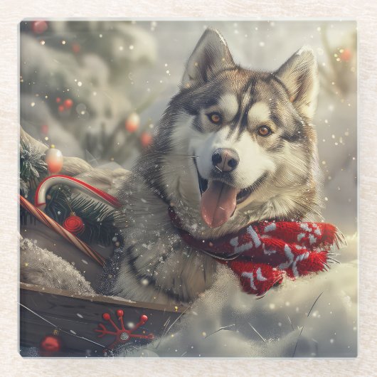 Siberian Husky Dog Weihnachtsfest Glasuntersetzer (Vorderseite)