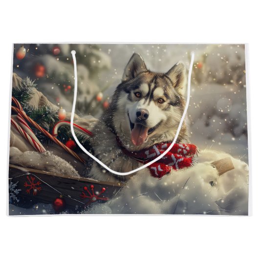 Siberian Husky Dog Weihnachtsfest Große Geschenktüte (Vorderseite)