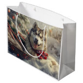Siberian Husky Dog Weihnachtsfest Große Geschenktüte (Rückseite Schrägansicht)