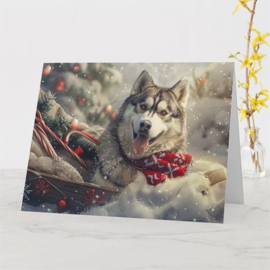 Siberian Husky Dog Weihnachtsfest Karte (Gelbe Blume)