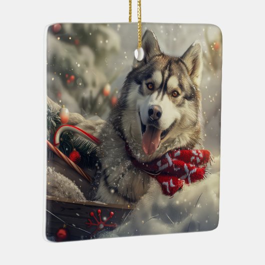 Siberian Husky Dog Weihnachtsfest Keramikornament (Rechts)