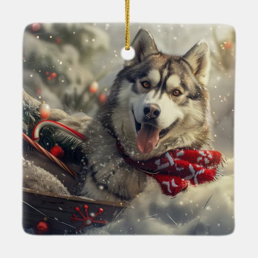 Siberian Husky Dog Weihnachtsfest Keramikornament (Rückseite)