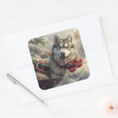 Siberian Husky Dog Weihnachtsfest Quadratischer Aufkleber (Umschlag)