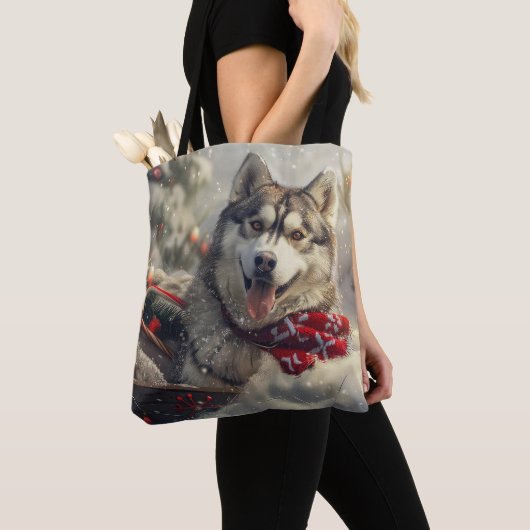 Siberian Husky Dog Weihnachtsfest Tasche (Von Nahem)