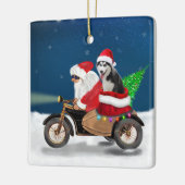 Siberian Husky Dog Weihnachtsmann Keramikornament (Links)