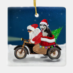 Siberian Husky Dog Weihnachtsmann Keramikornament