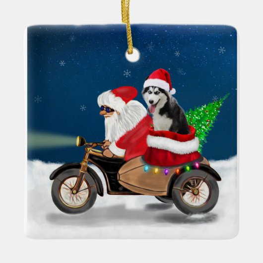 Siberian Husky Dog Weihnachtsmann Keramikornament (Vorderseite)