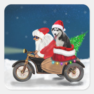 Siberian Husky Dog Weihnachtsmann Quadratischer Aufkleber
