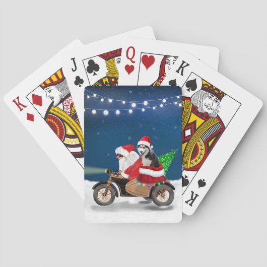 Siberian Husky Dog Weihnachtsmann Spielkarten (Rückseite)