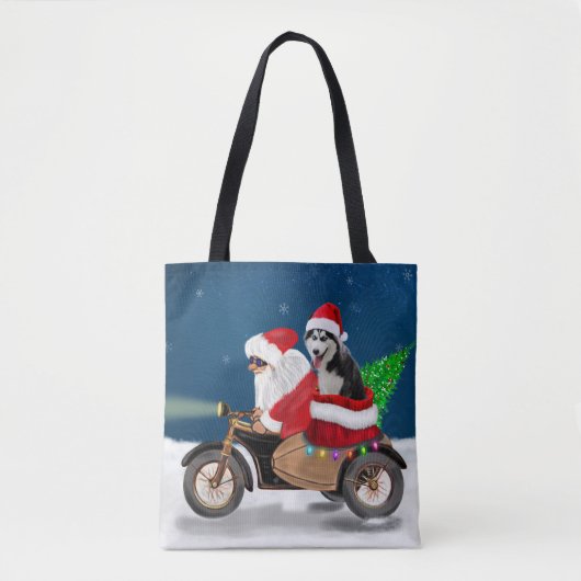 Siberian Husky Dog Weihnachtsmann Tasche (Vorderseite)