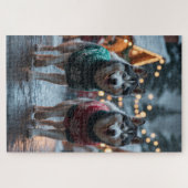 Siberian Husky Dogs Christmas Snow Holiday Puzzle (Horizontal)