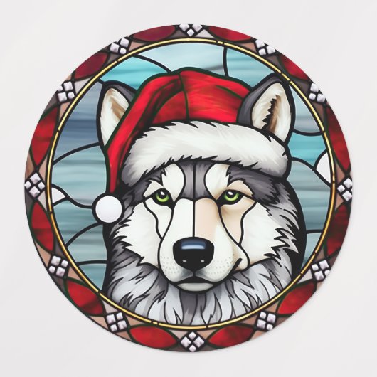 Siberian Husky Festgeblasenes Gläschen Weihnachten Etiketten (Design 2)
