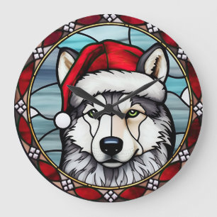 Siberian Husky Festgeblasenes Gläschen Weihnachten Große Wanduhr
