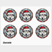 Siberian Husky Festgeblasenes Gläschen Weihnachten Runder Aufkleber (Blatt)
