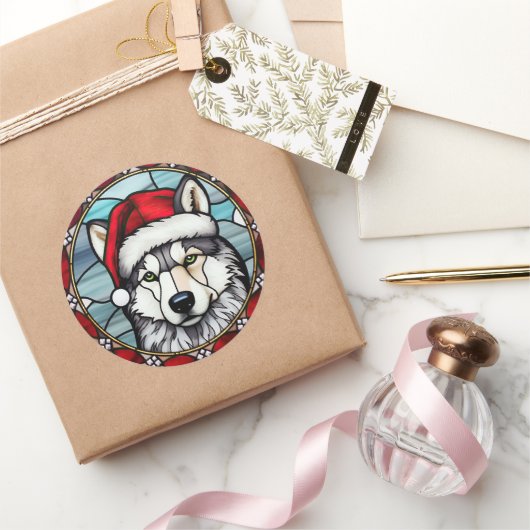 Siberian Husky Festgeblasenes Gläschen Weihnachten Runder Aufkleber (Schenken)