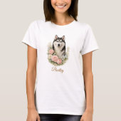 Siberian Husky Floral Portrait T-Shirt (Vorderseite)