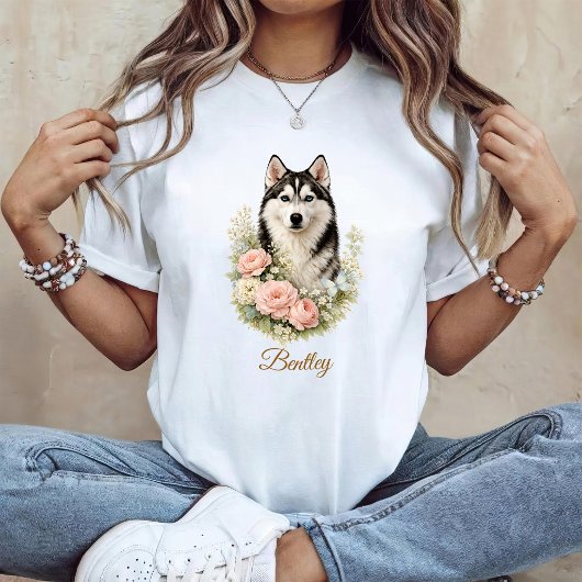 Siberian Husky Floral Portrait T-Shirt