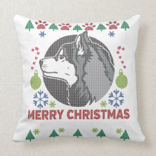 Siberian Husky Frohe Weihnachten Ugly Sweater Desi Kissen