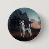 Siberian Husky Halloween Beängstigend Button (Vorderseite)