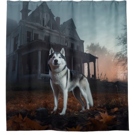 Siberian Husky Halloween Beängstigend Duschvorhang (Vorderseite)