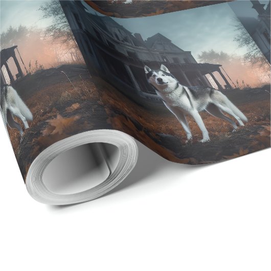 Siberian Husky Halloween Beängstigend Geschenkpapier (Rolleneckpunkt)