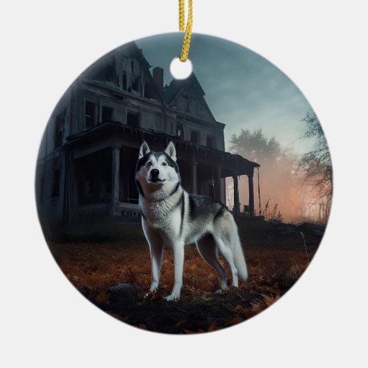Siberian Husky Halloween Beängstigend Keramik Ornament (Vorne)
