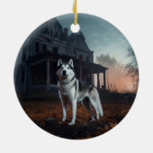 Siberian Husky Halloween Beängstigend Keramik Ornament (Hinten)