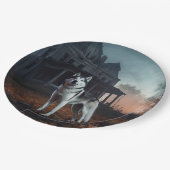 Siberian Husky Halloween Beängstigend Pappteller (Schrägansicht)