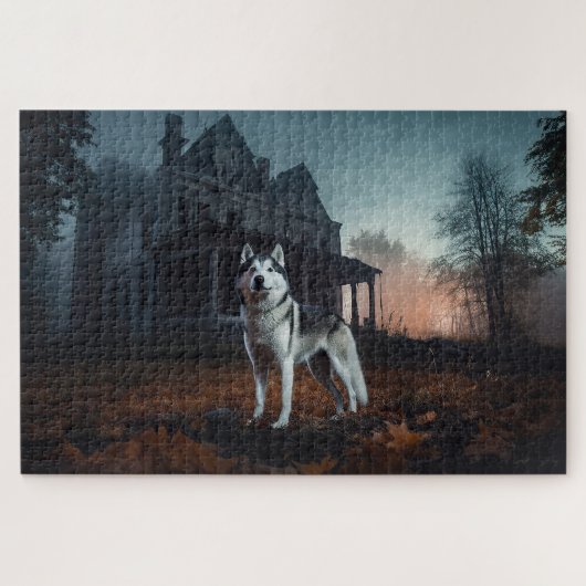 Siberian Husky Halloween Beängstigend Puzzle (Horizontal)