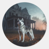 Siberian Husky Halloween Beängstigend Runder Aufkleber (Vorderseite)