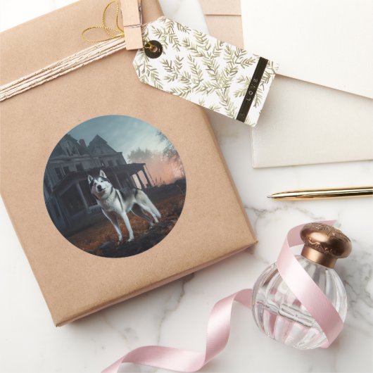 Siberian Husky Halloween Beängstigend Runder Aufkleber (Schenken)