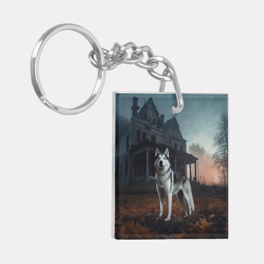 Siberian Husky Halloween Beängstigend Schlüsselanhänger (Vorderseite links)