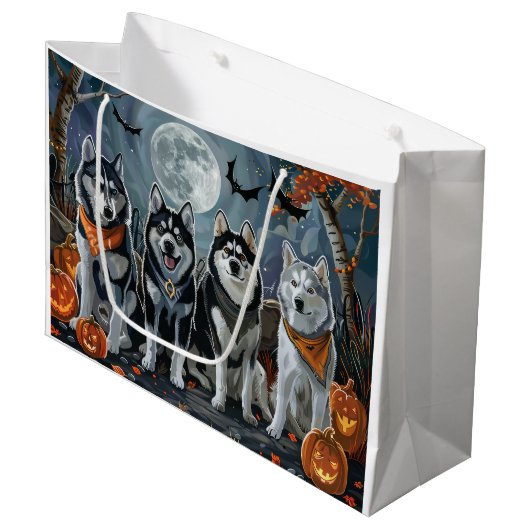 Siberian Husky Halloween Spooky Große Geschenktüte (Vorderseite Schrägansicht)
