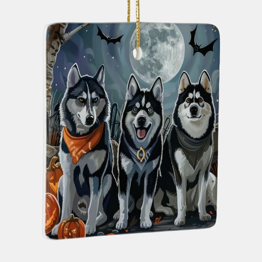 Siberian Husky Halloween Spooky Keramikornament (Rechts)
