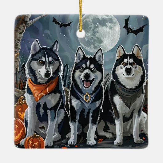 Siberian Husky Halloween Spooky Keramikornament (Rückseite)