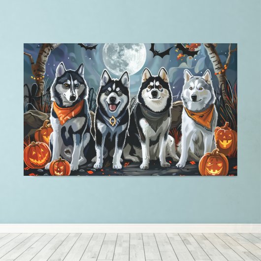 Siberian Husky Halloween Spooky Leinwanddruck (Insitu (Holzboden))
