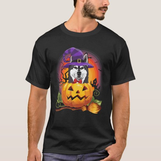 Siberian Husky Hexch Pumpkin Halloween Hund Lover T-Shirt (Vorderseite)