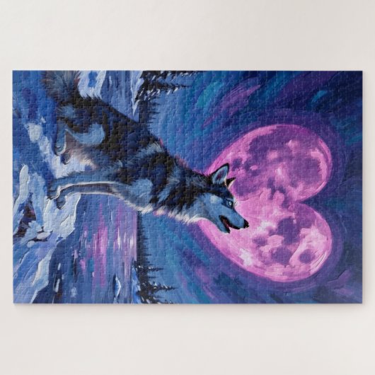 Siberian Husky Howling at the Valentine's Heart Puzzle (Horizontal)