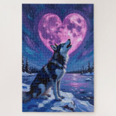 Siberian Husky Howling at the Valentine's Heart Puzzle (Vertikal)