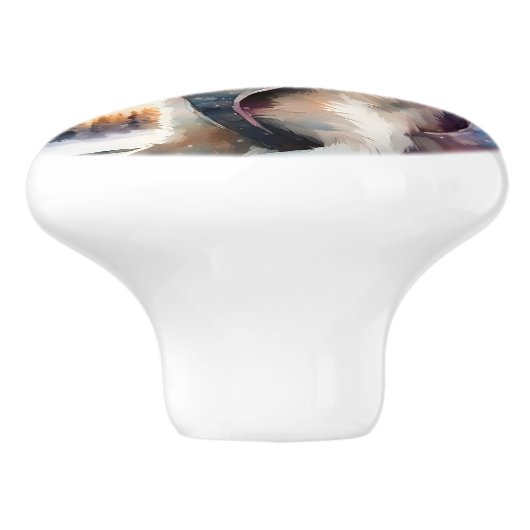 Siberian Husky Hund Keramik Pull Keramikknauf (Seitenansicht)