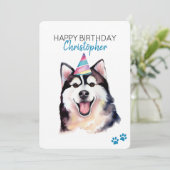 Siberian Husky Hund Personalisiert Happy Birthday Karte (Stehend Vorderseite)