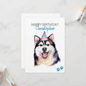 Siberian Husky Hund Personalisiert Happy Birthday Karte (Vorderseite/Rückseite Beispiel)