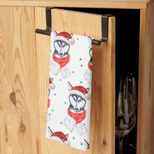 Siberian Husky Hund züchten Weihnachtsstars Geschirrtuch (Drittel gefaltet)