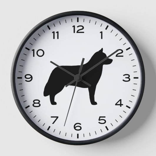 Siberian Husky Hunde Silhouette Uhr (Vorderseite)