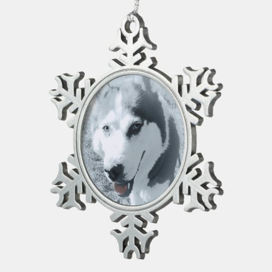 Siberian Husky Huskybild Huskykopf Schneeflocken Zinn-Ornament (Rechts)
