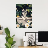 Siberian Husky In Bathtub Poster, Funny Dog Poster (Heimbüro)
