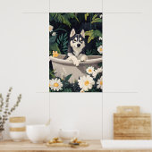 Siberian Husky In Bathtub Poster, Funny Dog Poster (Küche)