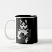 Siberian Husky In Pocket Puppy Zweifarbige Tasse (Links)