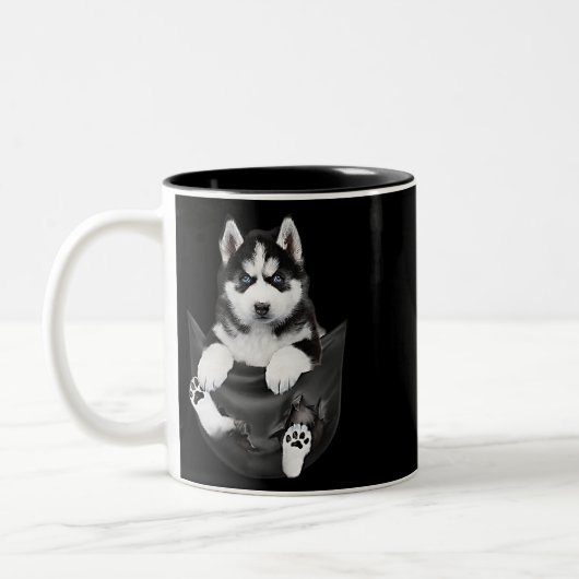 Siberian Husky In Pocket Puppy Zweifarbige Tasse (Links)